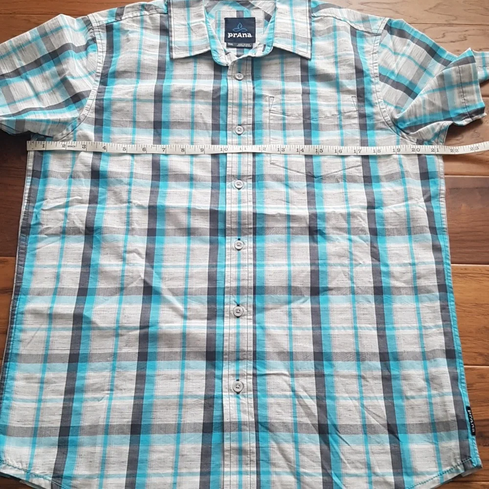 Men's Prana Short Sleeve Blue Plaid Organic Cotton Blend Button Down Size S - Picture 5 of 13